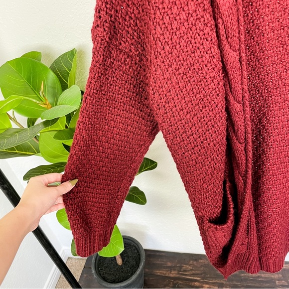 Dreamers Cable Knit Braided Open Cardigan Size  M in Burgundy - Picture 9 of 11